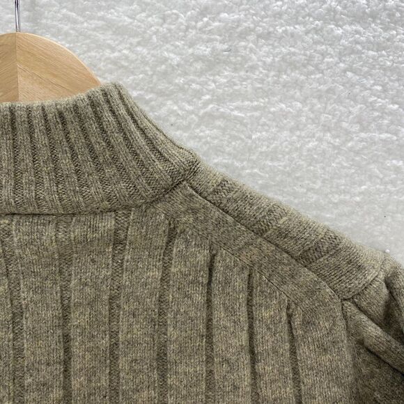 GAP Sweater Men's Large Beige VTG Lambswool Cable Knit Mock Neck 1/4 Zip Preppy - Picture 15 of 16